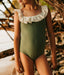 Ruffle Swimsuit in Sage Green and Ivory