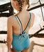 Double Strap Swimsuit with Bow Back Detail in Blue