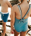 Double Strap Swimsuit with Bow Back Detail in Blue