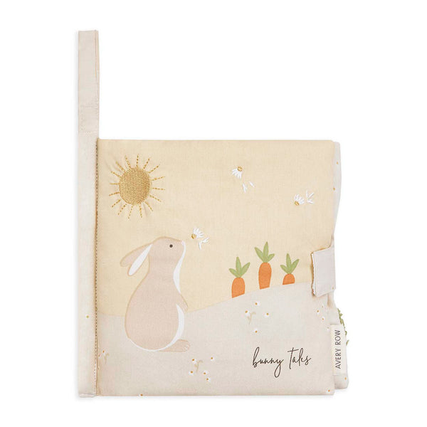 Organic cotton fabric baby book with sensory features for them to explore