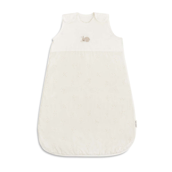 Organic cotton baby sleeping bag with embroidered bunny on the front