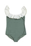 Ruffle Swimsuit in Sage Green and Ivory