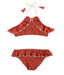 Kids Ruffle Trim Tie Bikini in burgundy colour