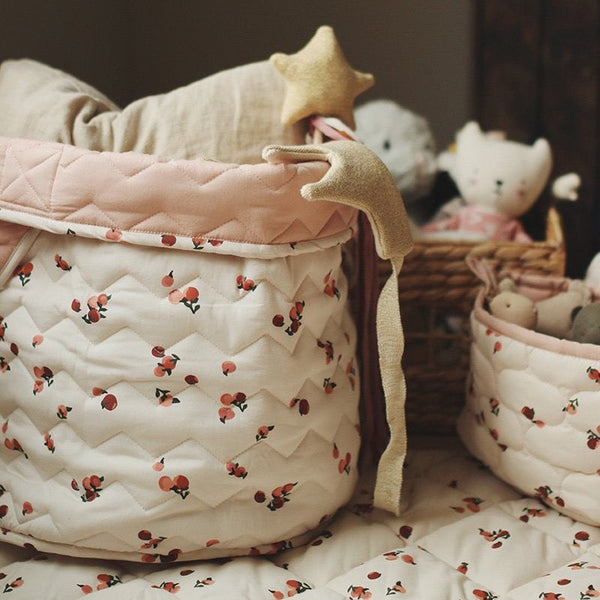 Large Quilted Storage Basket - Peaches Print