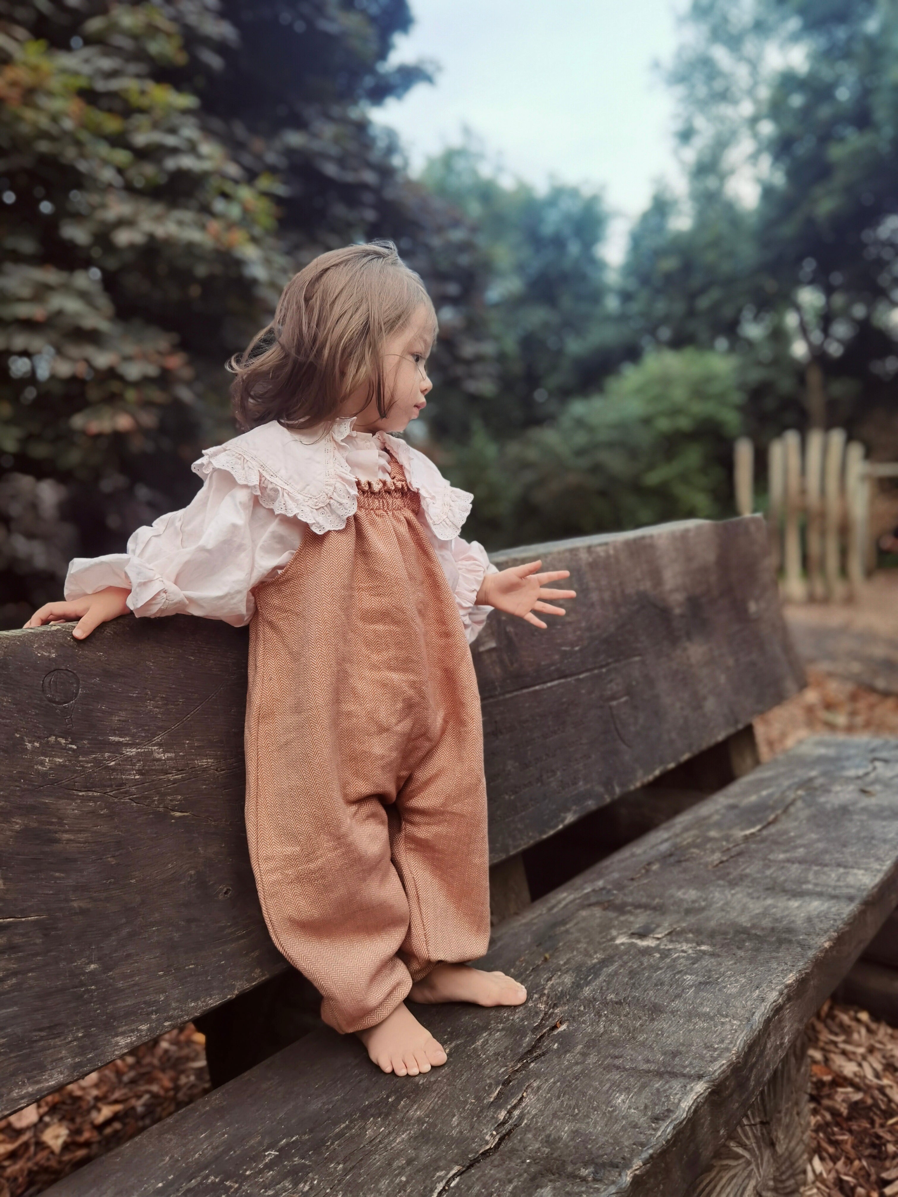 Organic Pull On Dungarees - Herringbone Peach – www.thelittleplace.com