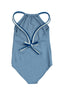 Double Strap Swimsuit with Bow Back Detail in Blue