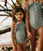 Ruffle Detail Swimsuit in Sage Shell Print