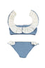 Ruffle Bikini in Dusty Blue and Ivory