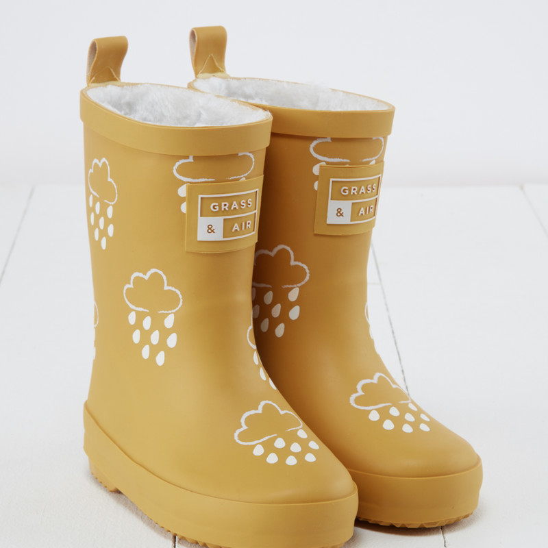 Kids Fleece Lined Wellies - Ochre