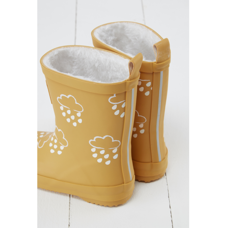 Kids Fleece Lined Wellies - Ochre