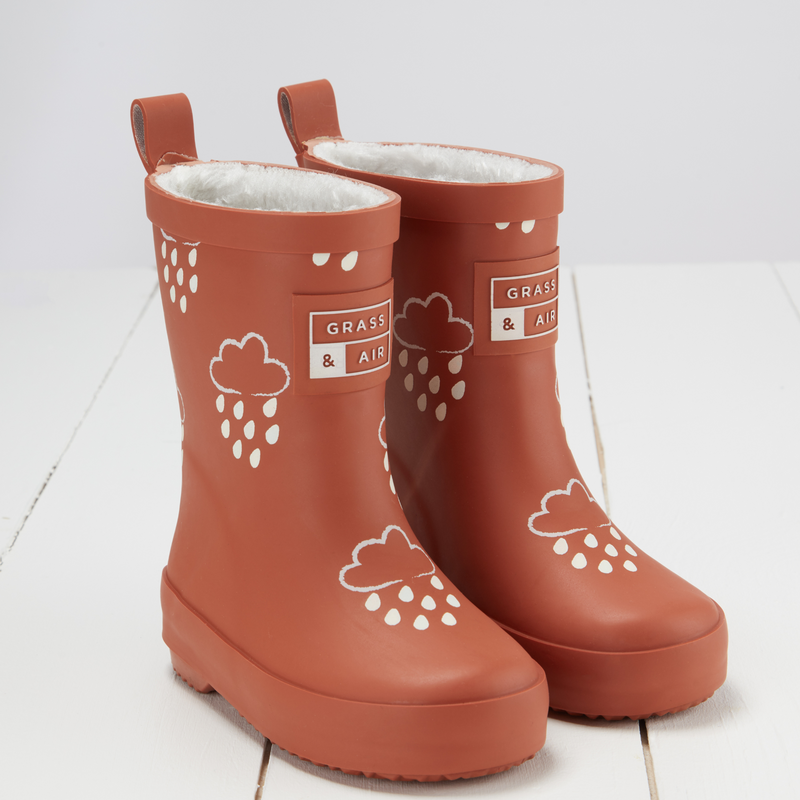 Kids Fleece Lined Wellies - Burnt Orange