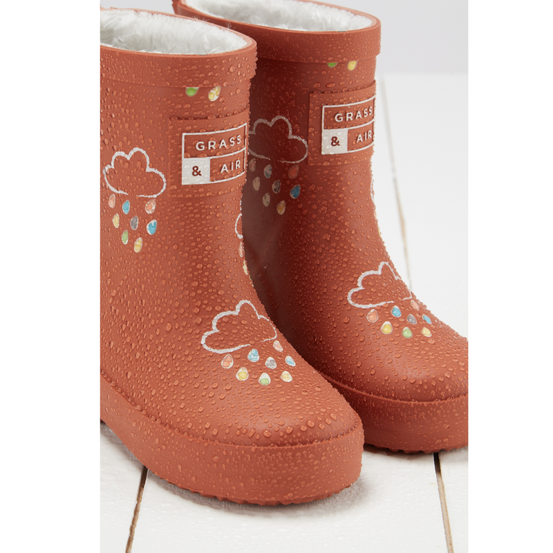 Kids Fleece Lined Wellies - Burnt Orange