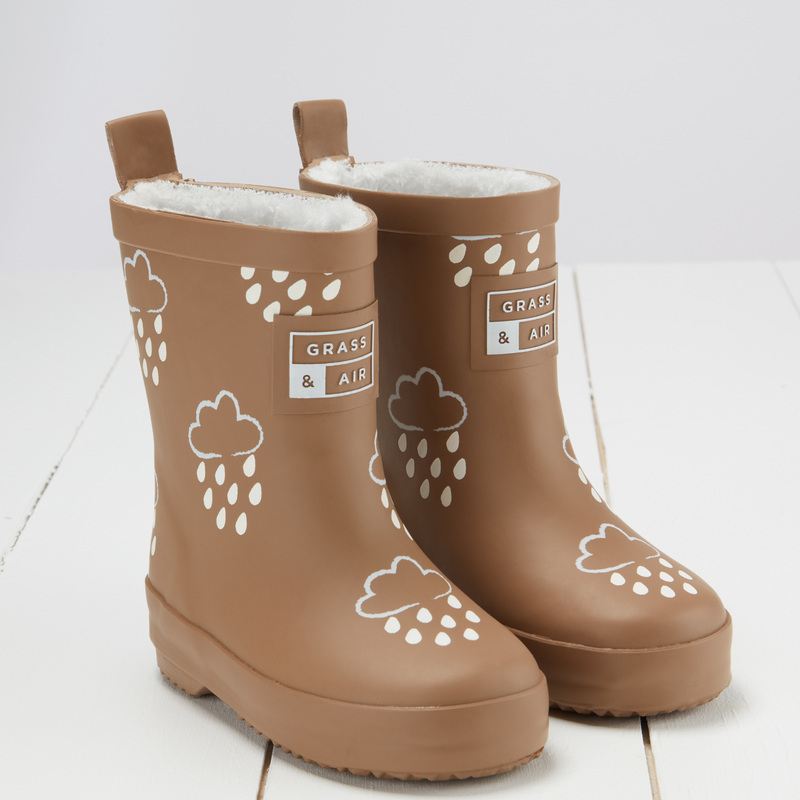 Kids Fleece Lined Wellies - Fudge Brown