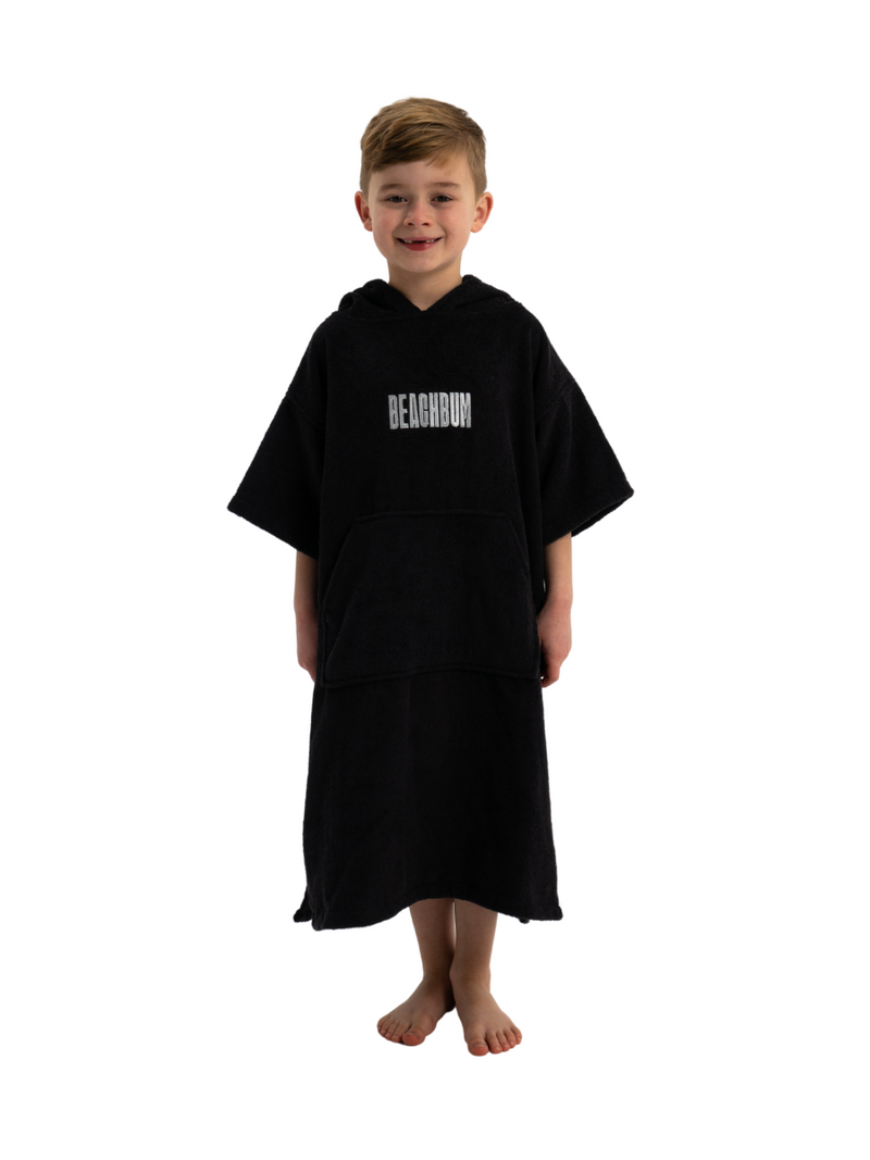 Kids Towelling Poncho - Black