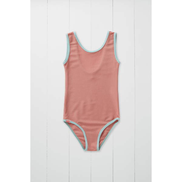 Rib Contrast Binding Swimsuit - Pink