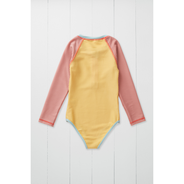 Ribbed Colour Block Swimsuit - Yellow