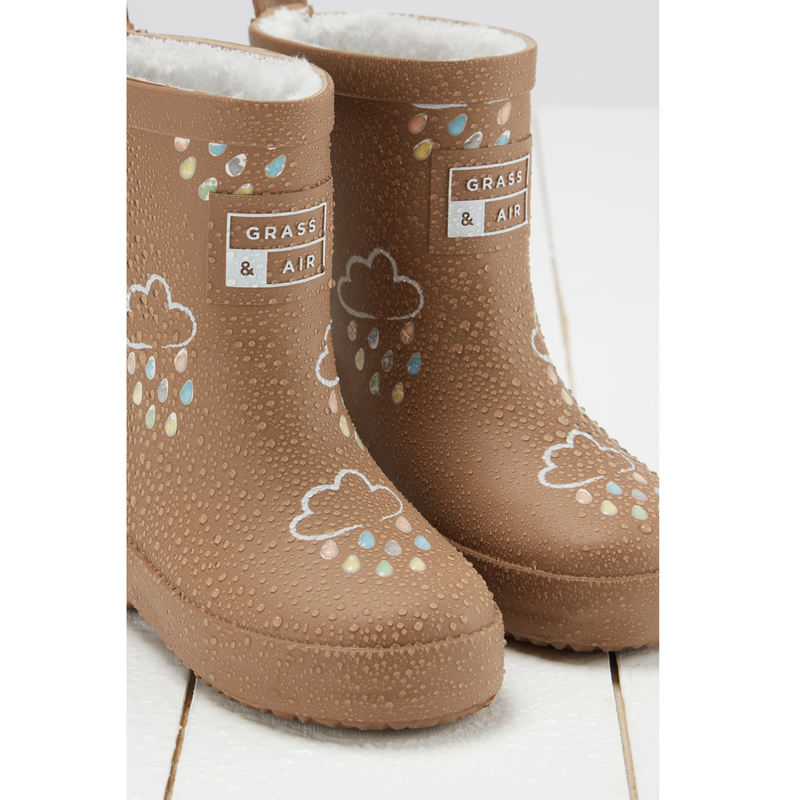 Kids Fleece Lined Wellies - Fudge Brown