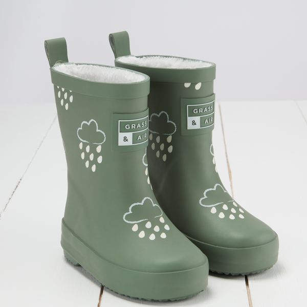 Kids Fleece Lined Wellies - Khaki