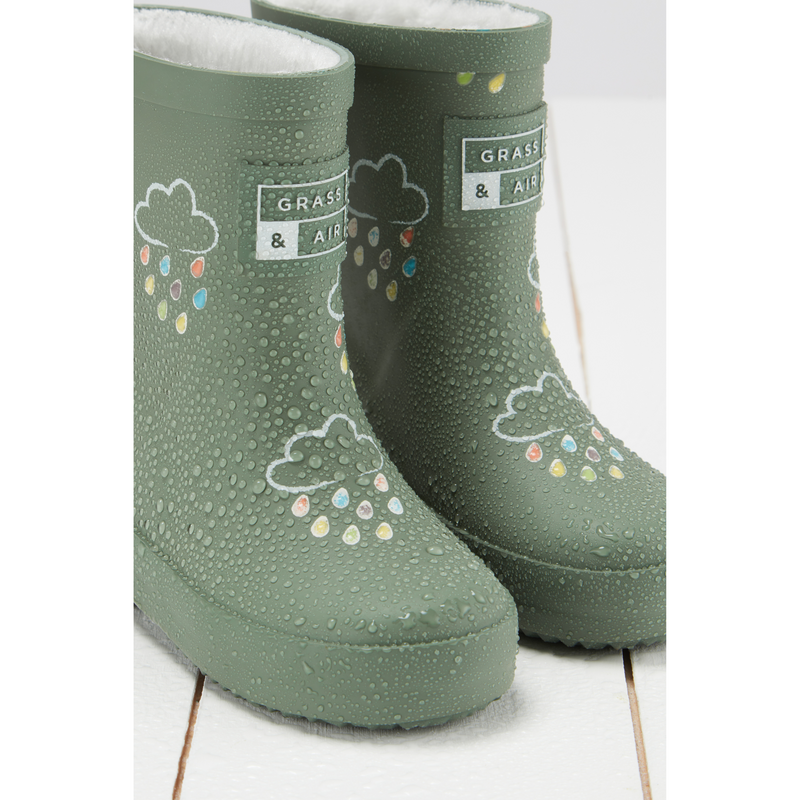 Kids Fleece Lined Wellies - Khaki