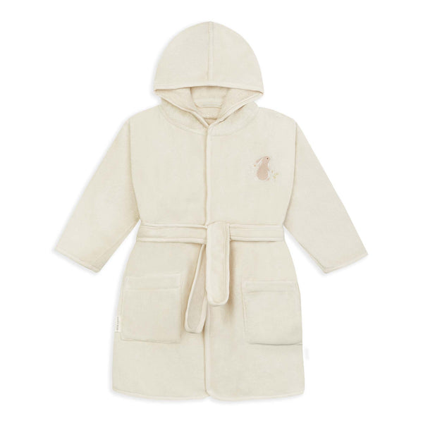 Organic cotton childrens towelling robe with emroidered bunny on the front