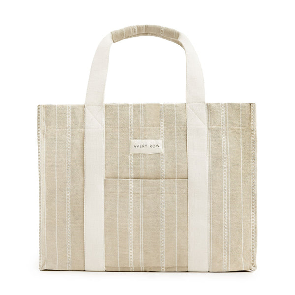 Cotton canvas tote bag by Avery Row in a natural stripe colour and design