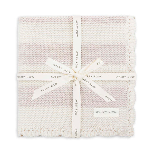 Organic cotton baby blanket in neutral stripe with scallop edge