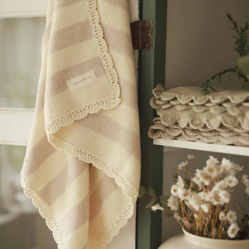 Stripe Knit Blanket - Oat Melange