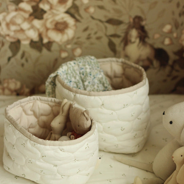 Small Quilted Storage Baskets Set of 2 - Nettle Print