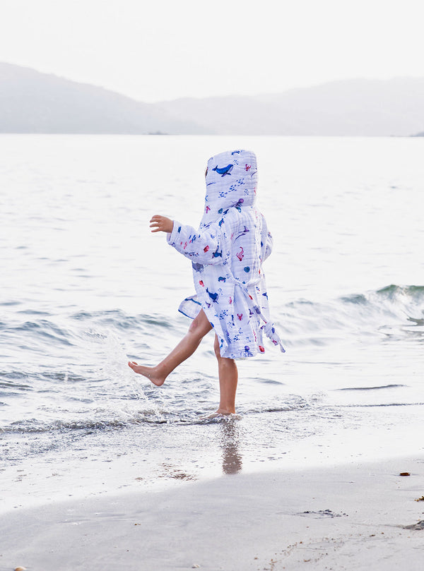 Kids Hooded Muslin Robe - Under the Sea