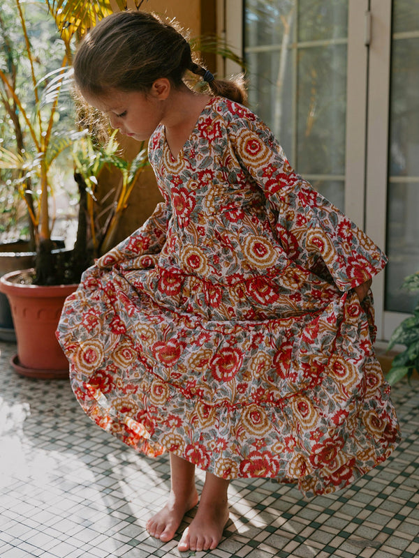 Girl's Kaftan Dress - Red Floral