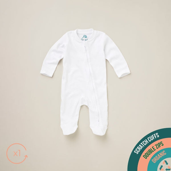 Organic cotton zip front sleepsuit by sproot baby.