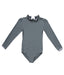 Ruffle Neck Long Sleeve Swimsuit in Pebble Grey