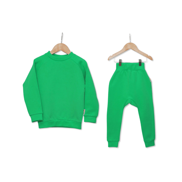 Organic cotton kids sweatshirt and joggers set in bright green