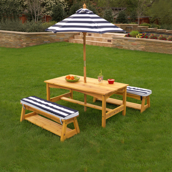 Outdoor Table & Bench Set - Navy