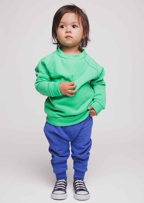 Organic cotton joggers for kids available in 4 colours - Blue, Green, Red and Orange
