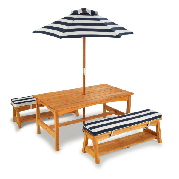Outdoor Table & Bench Set - Navy